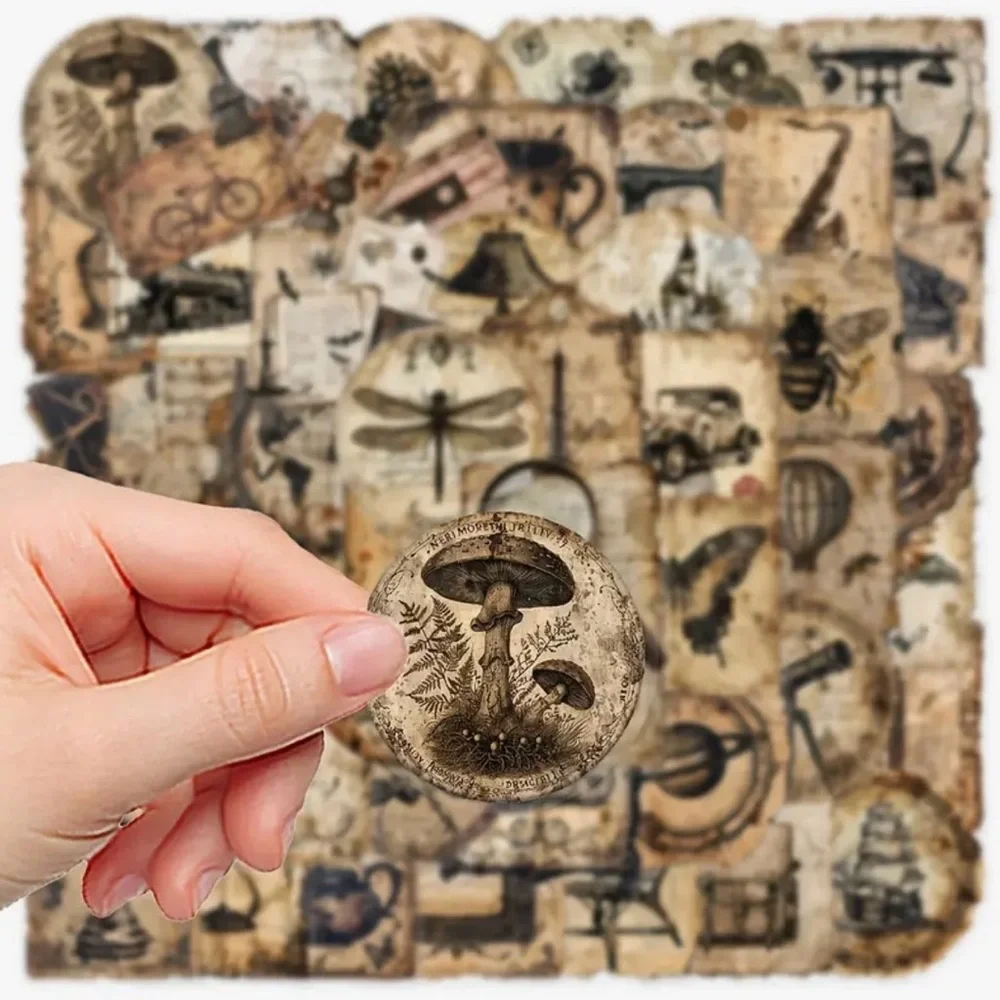 50 Old World Vintage Stickers Sepia Shades Insects Nature Cars Instruments - Picture 6 of 8